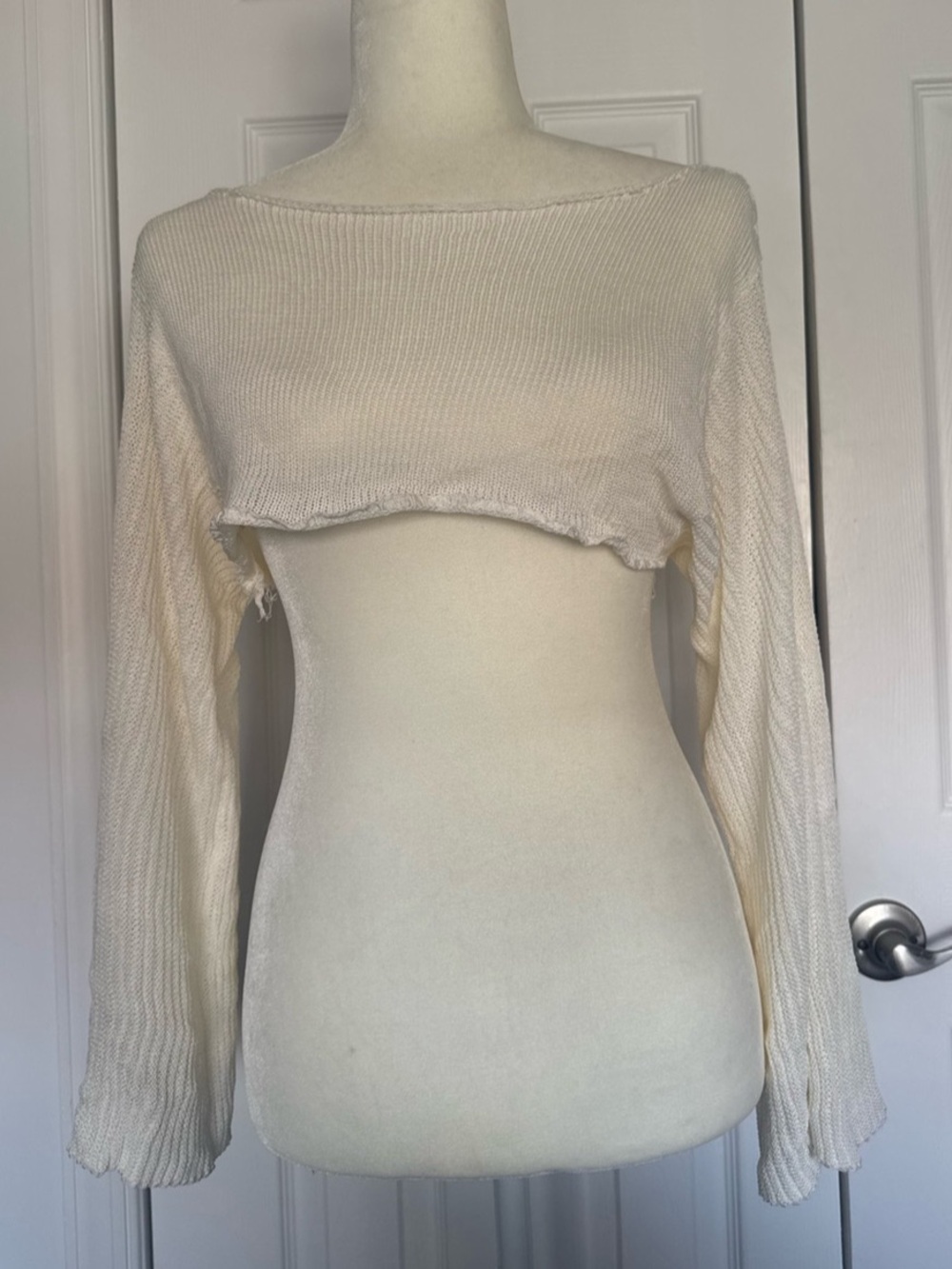 Cream Open-Knit Grunge Boho Cropped Cover Up